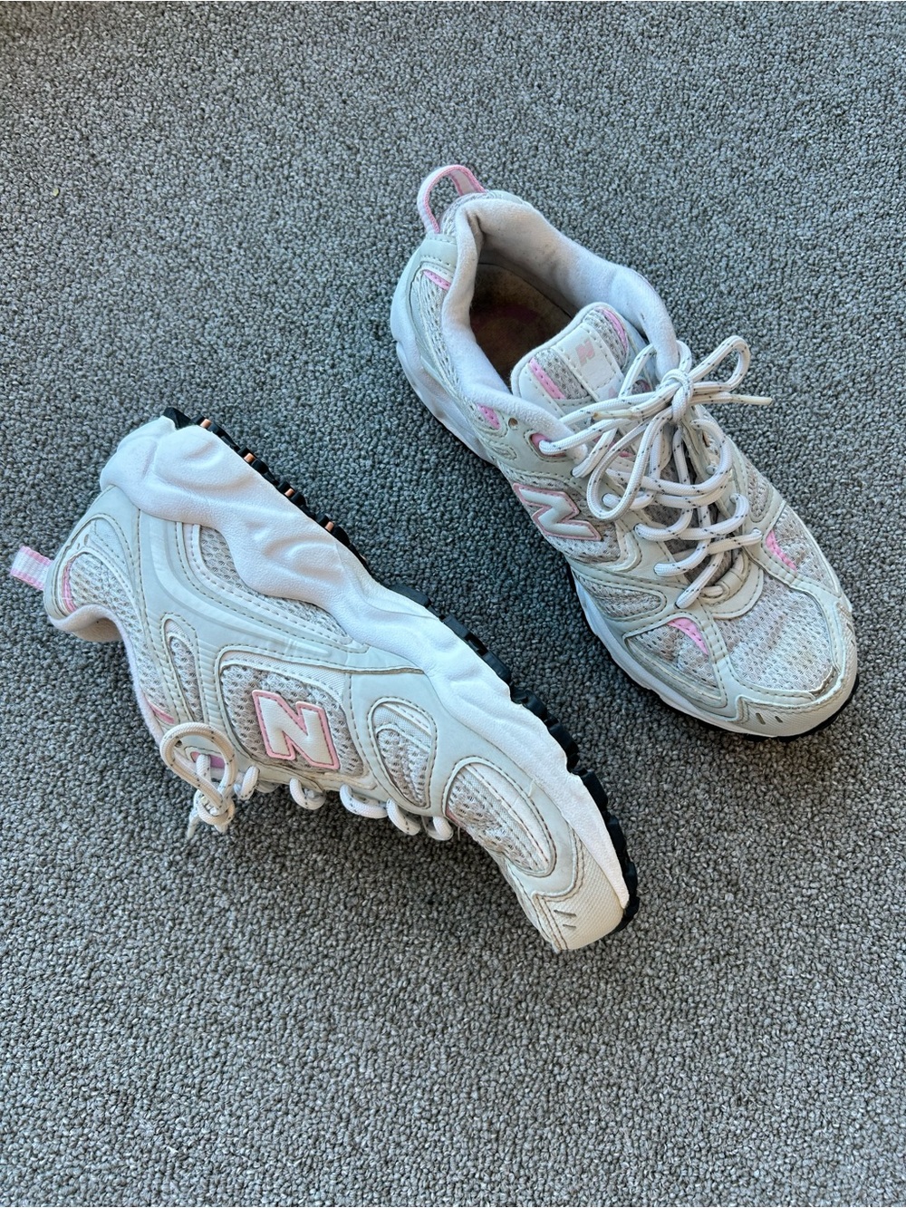 New Balance White Sneakers with Pink Accents